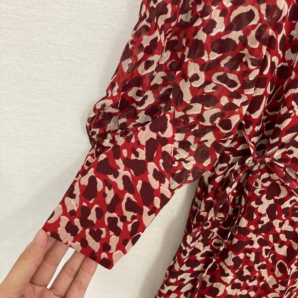 L.K.Bennett Red Burgundy Damiell Animal Print Round Neck Ruffle Hem Dress size 4 - Picture 6 of 14